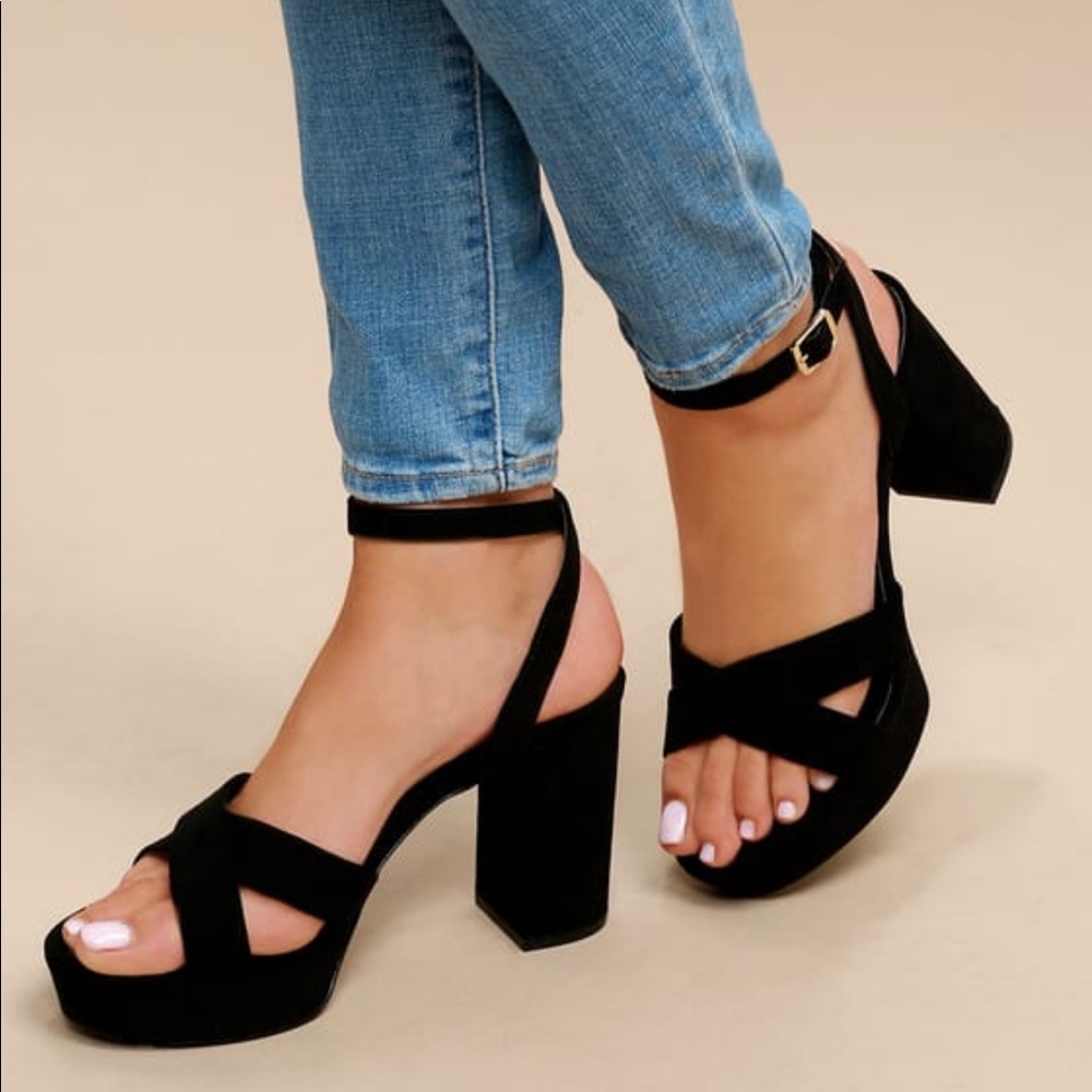 Black Suede Ankle Strap Heels